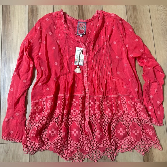 NWT Johnny Was Baez Phaedra Blouse Passion Fruit in Medium - Picture 2 of 11